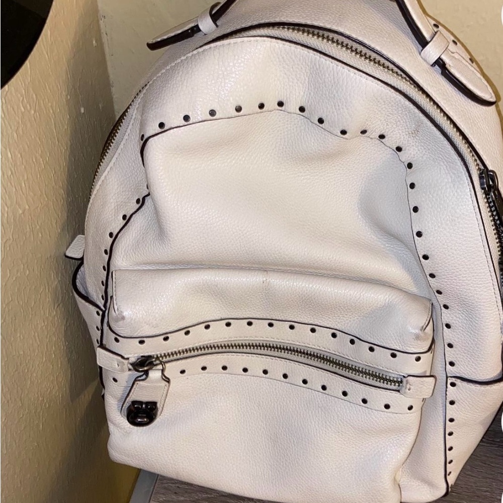 Coach White Leather Backpack with Black Studs